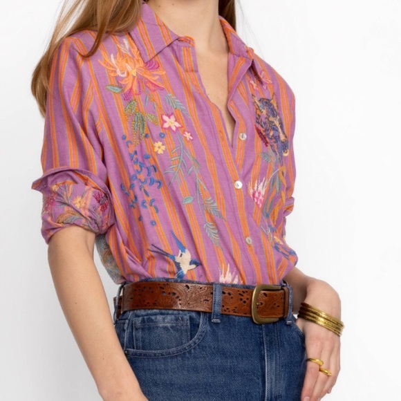 Johnny Was NWT INDALO Boho Embroidered Button Down Long Sleeve Tunic Blouse XL - Picture 7 of 16